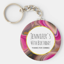 ピンクとブラックの抽象芸術と金ゴールド渦巻き誕生日 キーホルダー