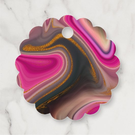 ピンクとブラックの抽象芸術と金ゴールド渦巻き誕生日 フェイバータグ (裏面)