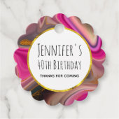 ピンクとブラックの抽象芸術と金ゴールド渦巻き誕生日 フェイバータグ (正面)