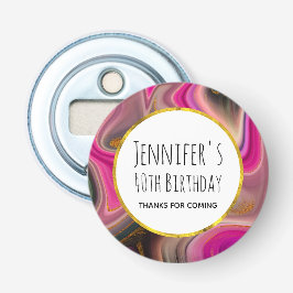 ピンクとブラックの抽象芸術と金ゴールド渦巻き誕生日 栓抜き