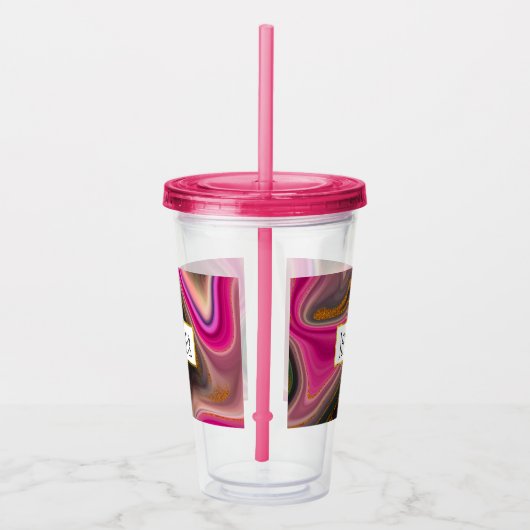 ピンクとブラックの抽象芸術と金ゴールド渦巻き アクリルタンブラー (右)