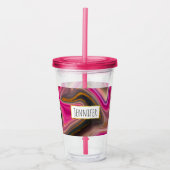 ピンクとブラックの抽象芸術と金ゴールド渦巻き アクリルタンブラー (正面)