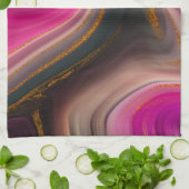 ピンクとブラックの抽象芸術と金ゴールド渦巻き キッチンタオル (折り畳み)