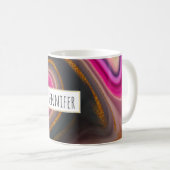 ピンクとブラックの抽象芸術と金ゴールド渦巻き コーヒーマグカップ (正面右)