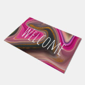 ピンクとブラックの抽象芸術と金ゴールド渦巻き ドアマット (アングル)