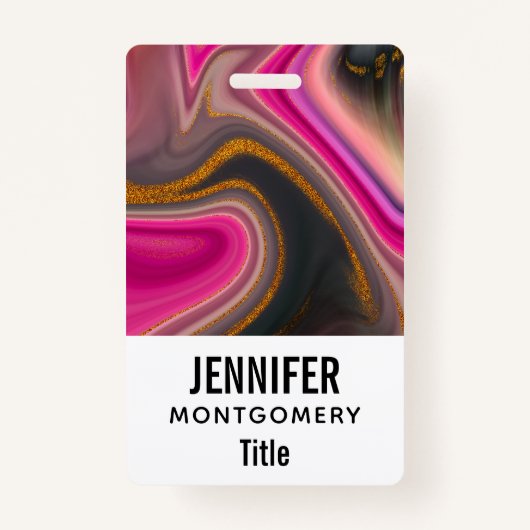 ピンクとブラックの抽象芸術と金ゴールド渦巻き バッジ (正面)