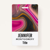 ピンクとブラックの抽象芸術と金ゴールド渦巻き バッジ (裏面)