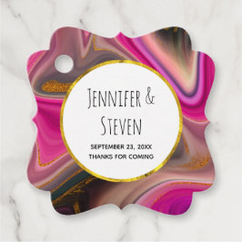 ピンクとブラックの抽象芸術と金ゴールド渦巻き フェイバータグ