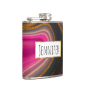 ピンクとブラックの抽象芸術と金ゴールド渦巻き フラスク (右)