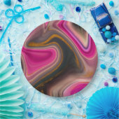 ピンクとブラックの抽象芸術と金ゴールド渦巻き ペーパープレート (パーティー)