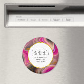 ピンクとブラックの抽象芸術と金ゴールド渦巻き マグネット (インサイチュ (食洗機))