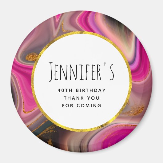 ピンクとブラックの抽象芸術と金ゴールド渦巻き マグネット (正面)