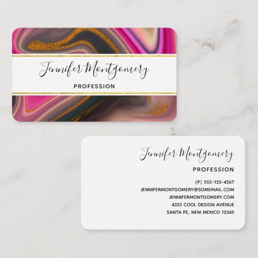 ピンクとブラックの抽象芸術と金ゴールド渦巻き 名刺 (正面/裏面)