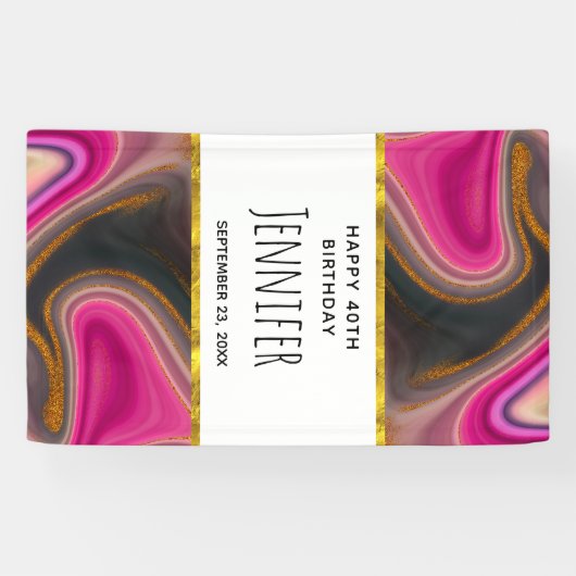 ピンクとブラックの抽象芸術と金ゴールド渦巻き 横断幕 (横)