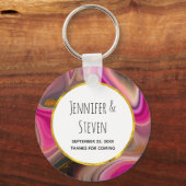 ピンクとブラックの抽象芸術と金ゴールド渦巻結婚き キーホルダー (正面)