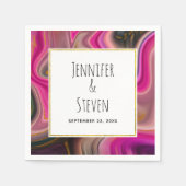 ピンクとブラックの抽象芸術と金ゴールド渦巻結婚き スタンダードカクテルナプキン (正面)