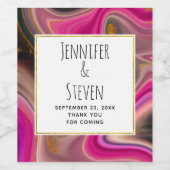 ピンクとブラックの抽象芸術と金ゴールド渦巻結婚き ワインラベル (シングルラベル)