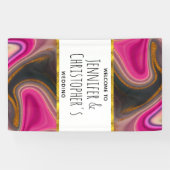 ピンクとブラックの抽象芸術と金ゴールド渦巻結婚き 横断幕 (横)