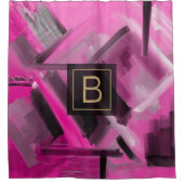 ピンクとブラックの抽象芸術アコンテンポラリーート絵を描ズ シャワーカーテン (正面)