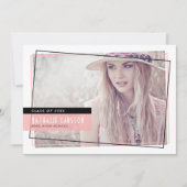 ピンクとブラックの抽象芸術フレームの写真卒業 招待状 (正面)