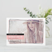 ピンクとブラックの抽象芸術フレームの写真卒業 招待状 (スタンド正面)