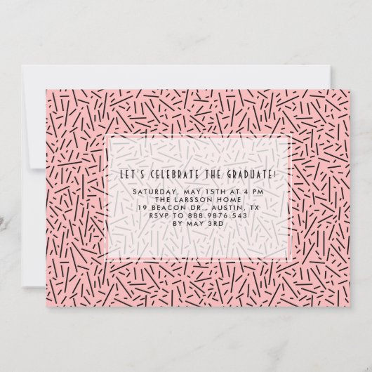 ピンクとブラックの抽象芸術フレームの写真卒業 招待状 (裏面)