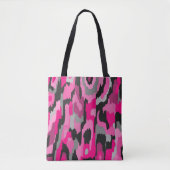ピンクとブラックの抽象芸術プリント トートバッグ (正面)