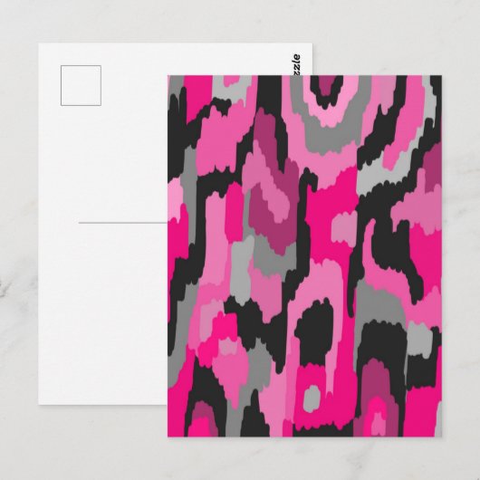 ピンクとブラックの抽象芸術プリント ポストカード (正面/裏面)