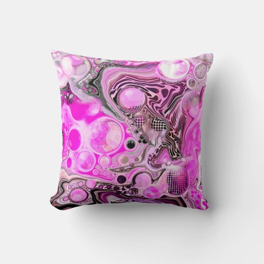 ピンクとブラックの抽象芸術流体アート クッション (正面)