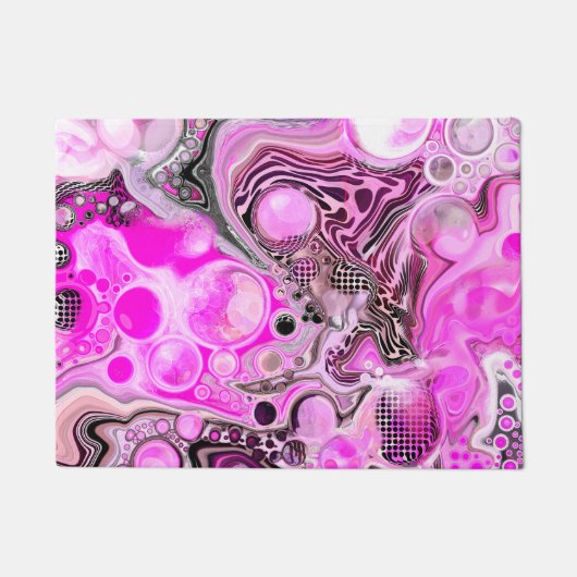 ピンクとブラックの抽象芸術流体アート ドアマット (正面)