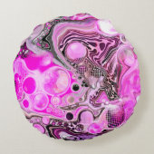 ピンクとブラックの抽象芸術流体アート ラウンドクッション (裏面)