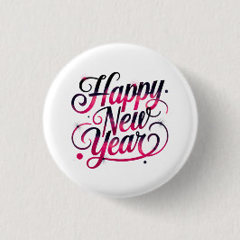 ピンクとブラックの新年2026スクリプトバッジ 缶バッジ