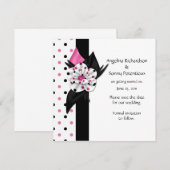 ピンクとブラックの水玉模様でSave The Date 招待状 (正面/裏面)