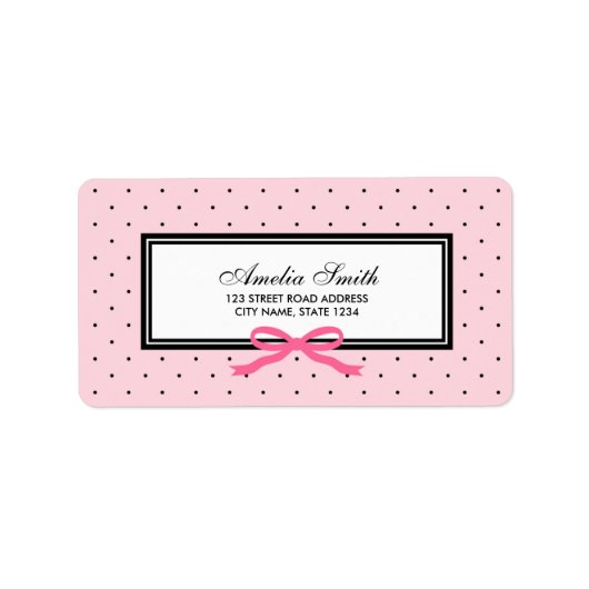 ピンクとブラックの水玉模様とピンクリボンアドレス ラベル (正面)