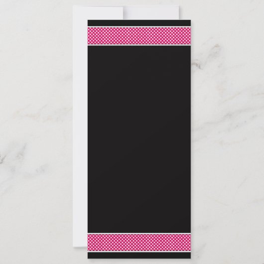 ピンクとブラックの水玉模様のバツ・ミツバ祭り招待状 招待状 (裏面)