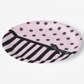 ピンクとブラックの水玉模様ストライプのパーティー紙プレート ペーパープレート (アングル)