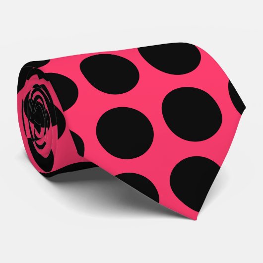 ピンクとブラックの水玉模様ネクタイ ネクタイ (ロール)