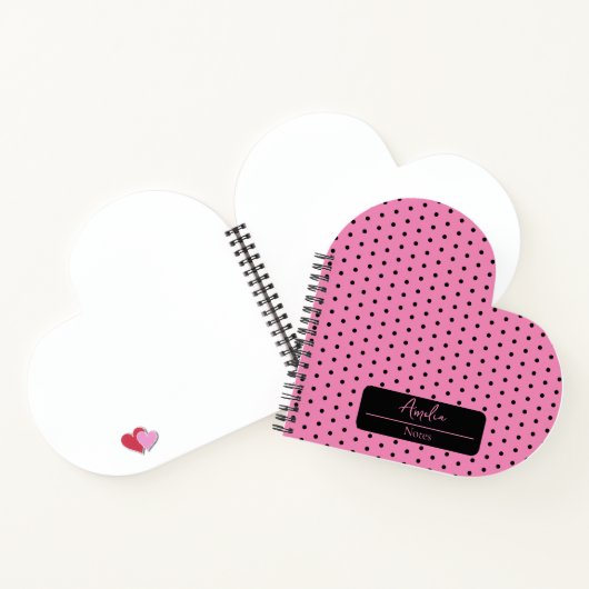 ピンクとブラックの水玉模様ハート ノートブック (内部)