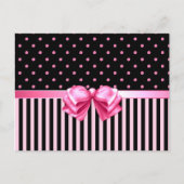 ピンクとブラックの水玉模様/ストライプ ポストカード (正面)