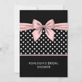 ピンクとブラックの水玉模様、ボウブライダルシャワー付き 招待状 (正面)