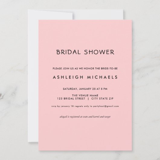 ピンクとブラックの水玉模様、ボウブライダルシャワー付き 招待状 (裏面)