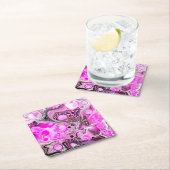 ピンクとブラックの流体アートの注絵画ぐエフェクト スクエアペーパーコースター (インサイチュ)