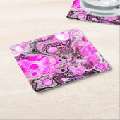 ピンクとブラックの流体アートの注絵画ぐエフェクト スクエアペーパーコースター (アングル)