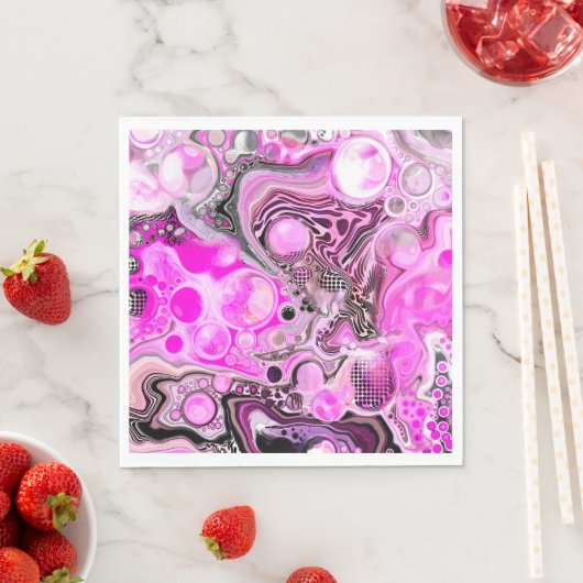 ピンクとブラックの流体アートの注絵画ぐエフェクト スタンダードランチョンナプキン (インサイチュ)