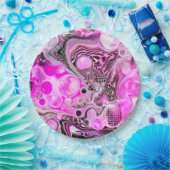 ピンクとブラックの流体アートの注絵画ぐエフェクト ペーパープレート (パーティー)