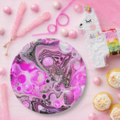 ピンクとブラックの流体アートの注絵画ぐエフェクト ペーパープレート (パーティー)