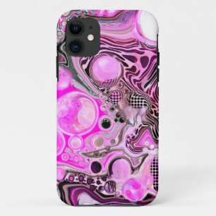 ピンクとブラックの流体アートの注絵画ぐエフェクト iPhone 11 ケース