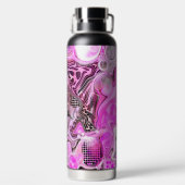 ピンクとブラックの流体アート ウォーターボトル (背面)