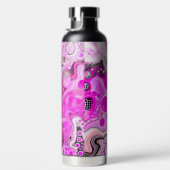 ピンクとブラックの流体アート ウォーターボトル (右面)