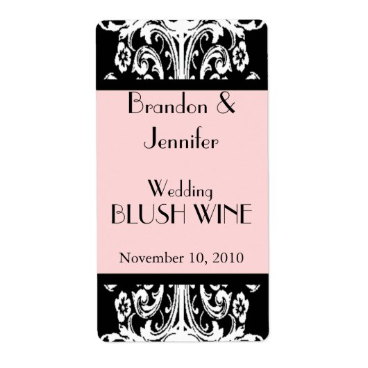 ピンクとブラックの結婚ミニワインラベル ラベル (正面)